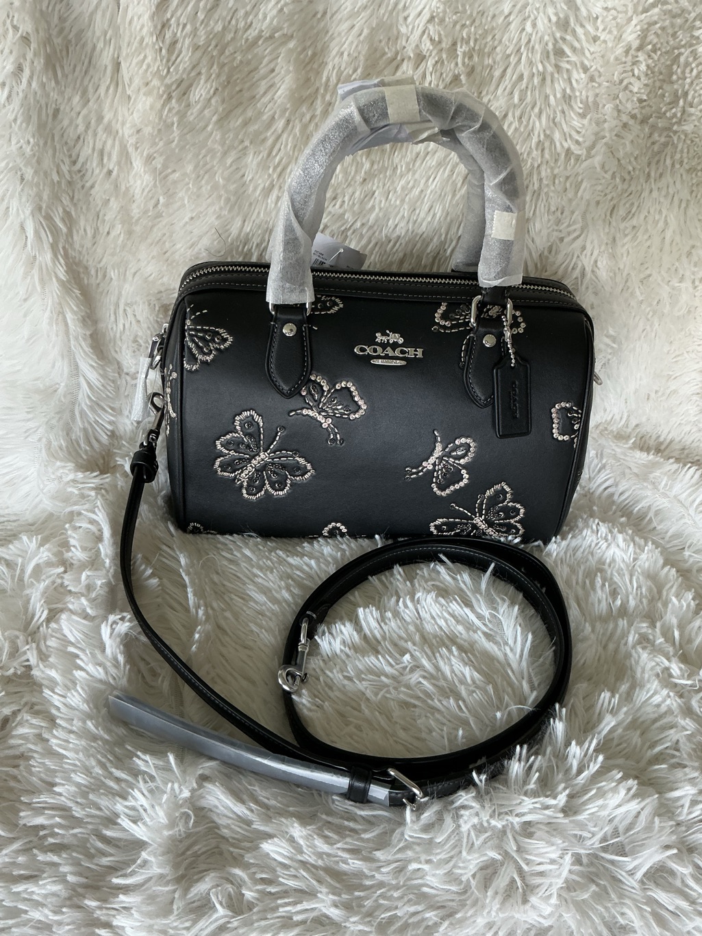 Coach Black Butterfly Smooth Leather Rowan Satchel